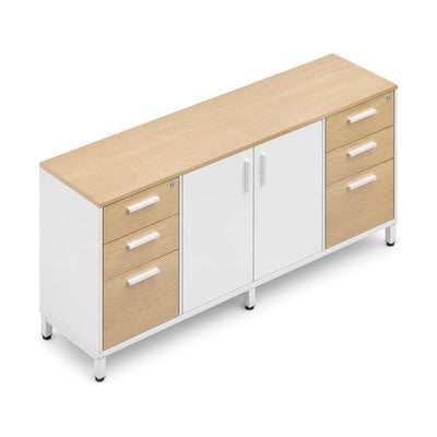 Credenza para Oficina Alta con 2 Cajoneras 2+1 y 2 - VERSA LEVA - 1 Entrepaño Central Ajustable - VP-862 LEVA - VERSA - NOGAL BEAT - Credenza