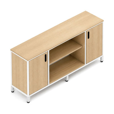 Credenza para Oficina Alta con 2 Puertas Abatibles Laterales Sin - VERSA LEVA - 1 Entrepaño Central Ajustable - VP-870 LEVA - VERSA - NOGAL BEAT - Credenza