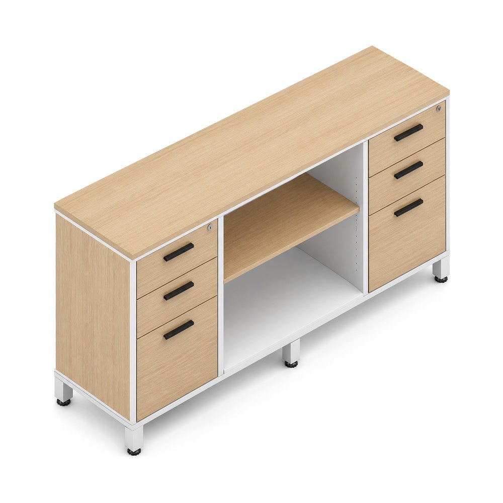 Credenza para Oficina Alta - VERSA LEVA - 1 Entrepaño Central Abierto Melamínico Ajustable - VP-868 LEVA - VERSA - NOGAL BEAT - Credenza