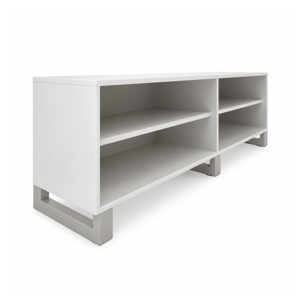 Credenza para Oficina Baja Abierta con Division Central y 2 - VERSA AXIO - Blanco/Gris - Altura 57 cm - Entrepaño Metálico Troquelado - AO-826 - VERSA - NOGAL BEAT - Credenza