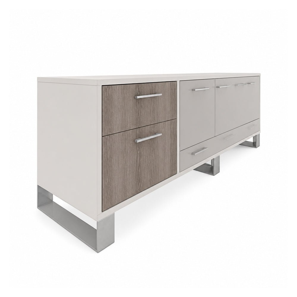 Credenza para Oficina Baja Derecha con Cajonera (cerradura+gaveta Folder Colgante) - VERSA AXIO - Blanco/Gris - Altura 52 cm - 2 Entrepaños Internos Melamínicos Ajustables - AO-824DM - VERSA - NOGAL BEAT - Credenza