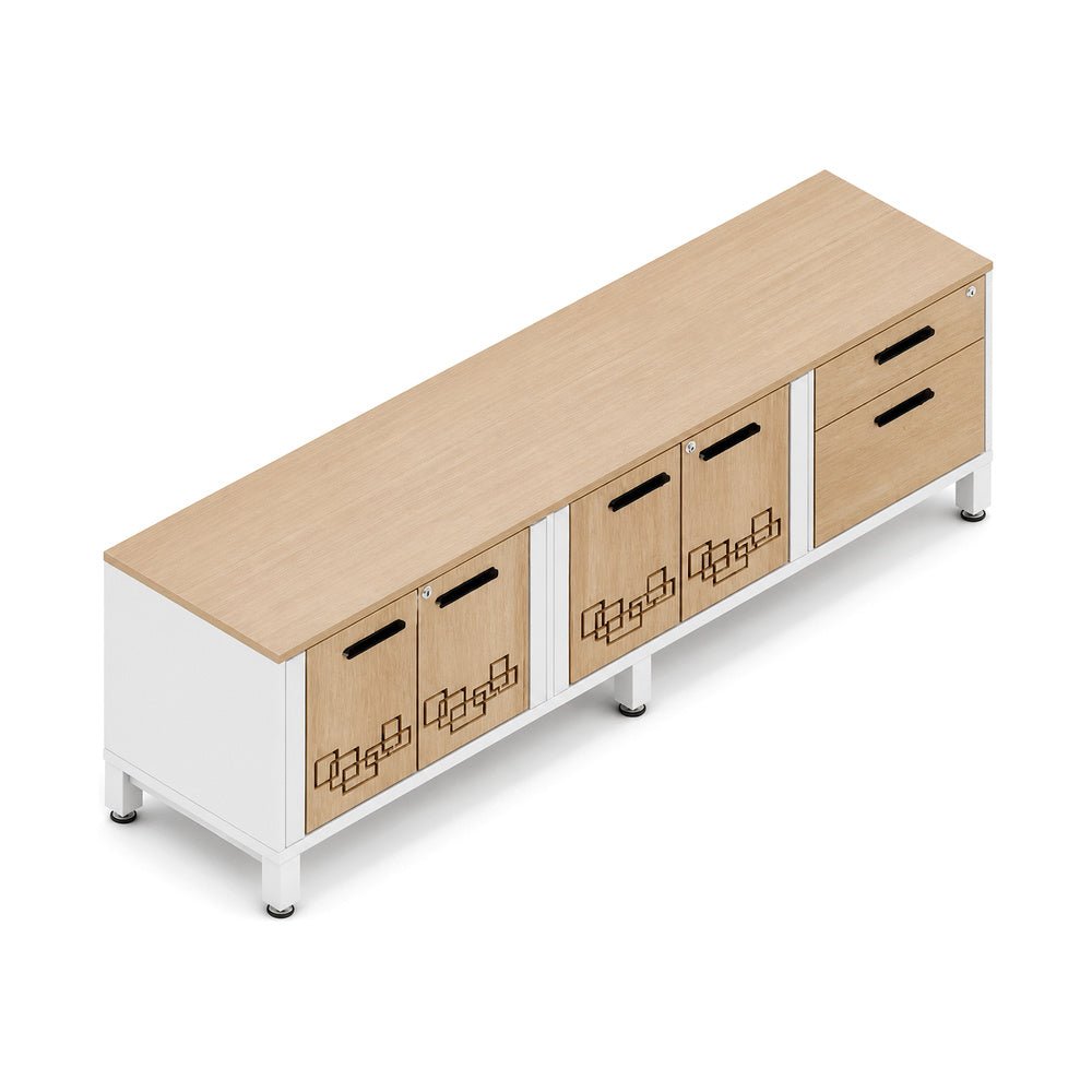 Credenza para Oficina Baja Derecha - VERSA VENTO PLUS - Varios Colores - Altura 52 cm - 4 Puertas Metálicas Troquelado Link con Cerradura (2) - VP-824DM VENTO PLUS - VERSA - NOGAL BEAT - Credenza