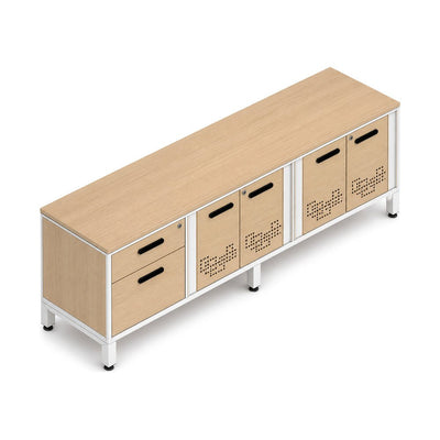 Credenza para Oficina Baja Izquierda - VERSA VENTO PLUS - Varios Colores - Altura 52 cm - 4 Puertas Metálicas Troquelado Link con Cerradura (2) - VP-824IM VENTO PLUS - VERSA - NOGAL BEAT - Credenza