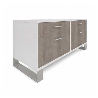 Credenza para Oficina Baja - VERSA AXIO - Blanco/Gris - Frente 120 cm y Altura 57 cm - Jaladeras Niza - AO-806 - VERSA - NOGAL BEAT - Credenza