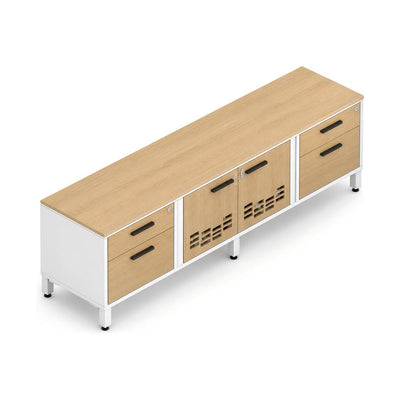 Credenza para Oficina Baja - VERSA LEVA - Altura 52 cm - Credenza Baja con 2 Cajoneras 1 Cajón + y Puertas Metálicas Cerradura - VP-830M LEVA - VERSA - NOGAL BEAT - Credenza