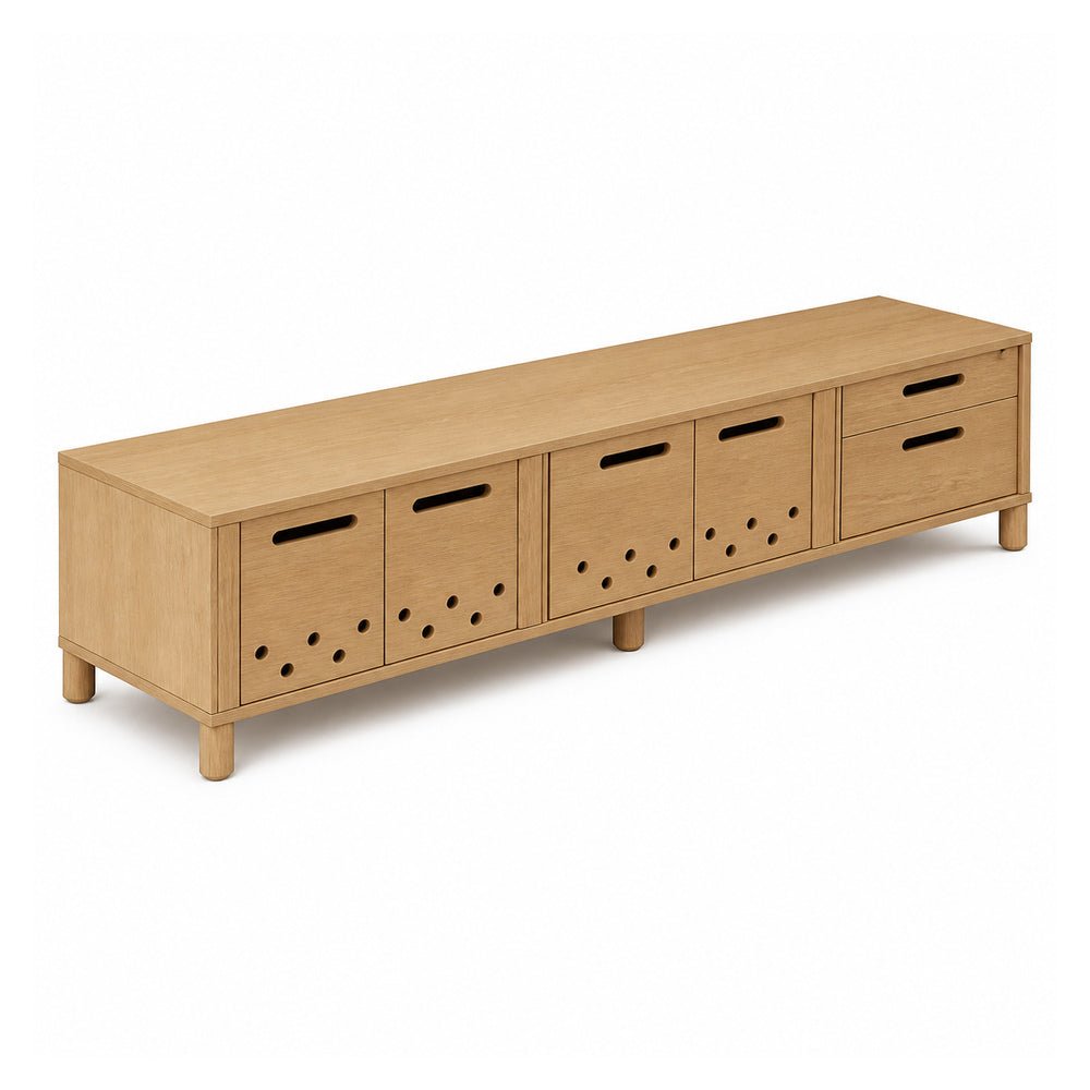Credenza para Oficina Baja - VERSA READY - Varios Colores - Altura 52 cm - 4 Puertas Metálicas Estampado Plug con Entrepaño Melamínico - RE-824DM - VERSA - NOGAL BEAT - Credenza