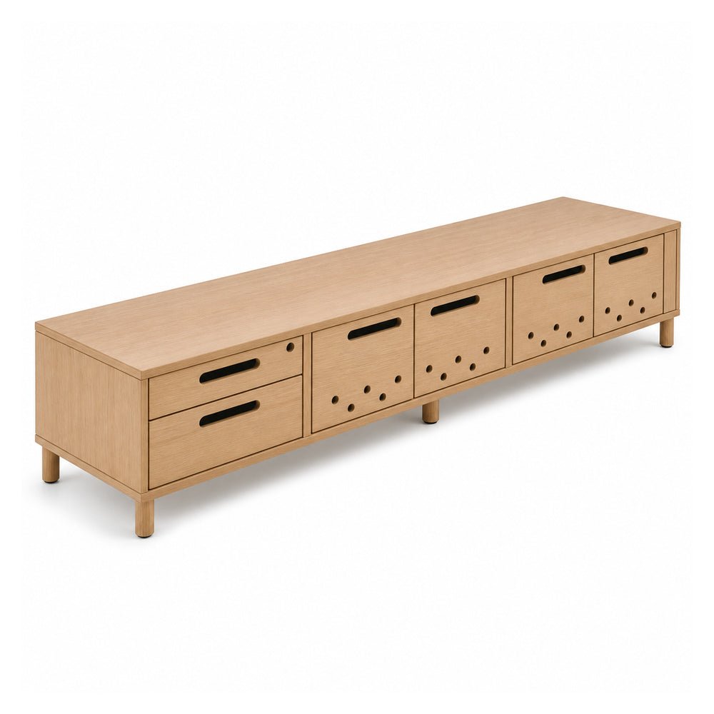 Credenza para Oficina Baja - VERSA READY - Varios Colores - Altura 52 cm - 4 Puertas Metálicas Estampado Plug con Entrepaño Melamínico - RE-824IM - VERSA - NOGAL BEAT - Credenza