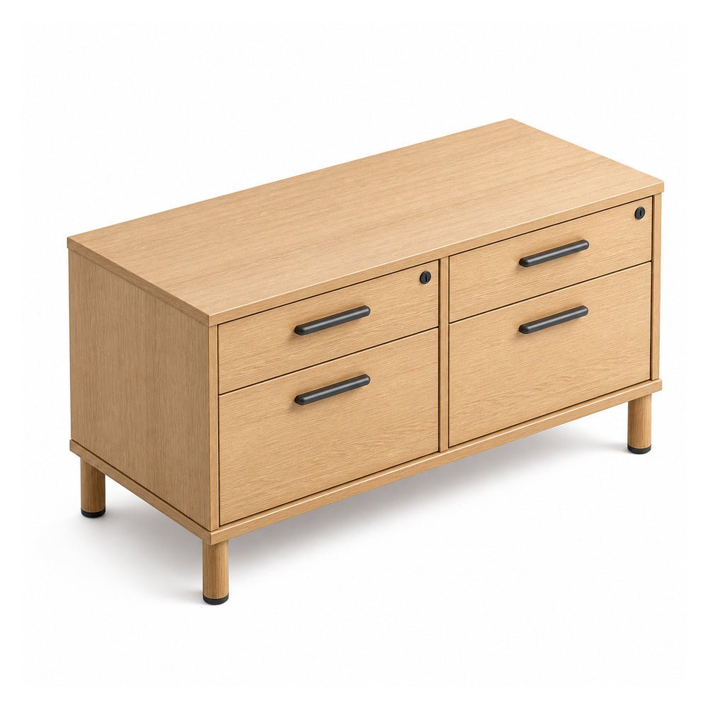 Credenza para Oficina Baja - VERSA READY - Varios Colores - Frente 94 cm y Altura 52 cm - 4 Patas Cortas Ready Acero Blanco Altura 12cm - CS-802M READY - VERSA - NOGAL BEAT - Credenza
