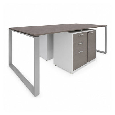Escritorio de Oficina Bench para 4 Usuarios con 4 Archiveros - VERSA AXIO - Blanco/Gris - Frente 240 cm - No Admite Archivero Metálico - AO-731 - VERSA - NOGAL BEAT - Escritorio de Oficina