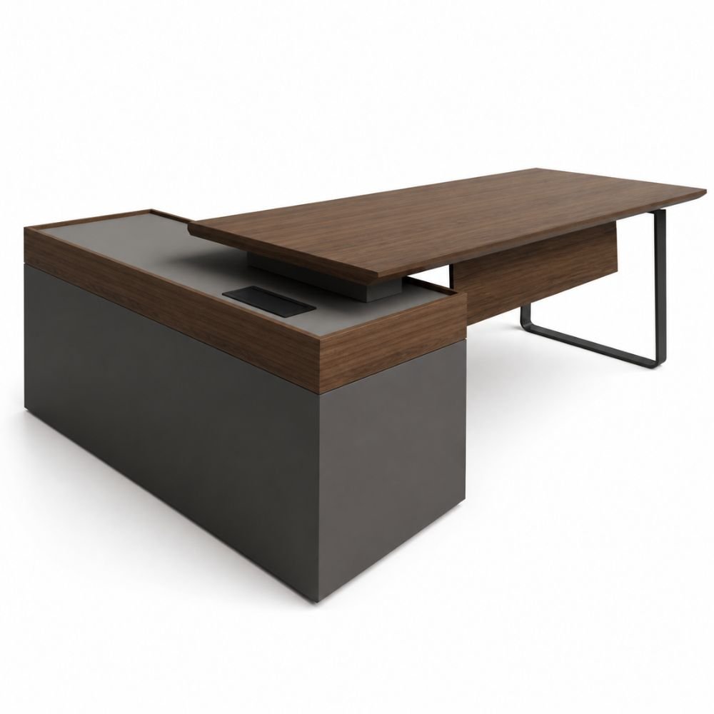 Escritorio de Oficina Módulo - VERSA PIANNO - Credenza Lateral con Cajonera y Puertas - PI-100DN - VERSA - NOGAL BEAT - Escritorio de Oficina