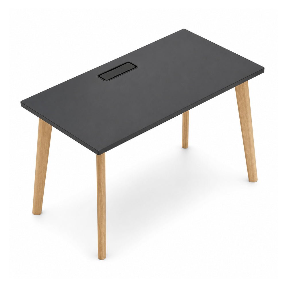 Escritorio de Oficina Recto - VERSA DASH - Estructura Metálica Negra con Patas de Madera de Haya - Frente 160 cm - DS-106 - VERSA - NOGAL BEAT - Escritorio de Oficina