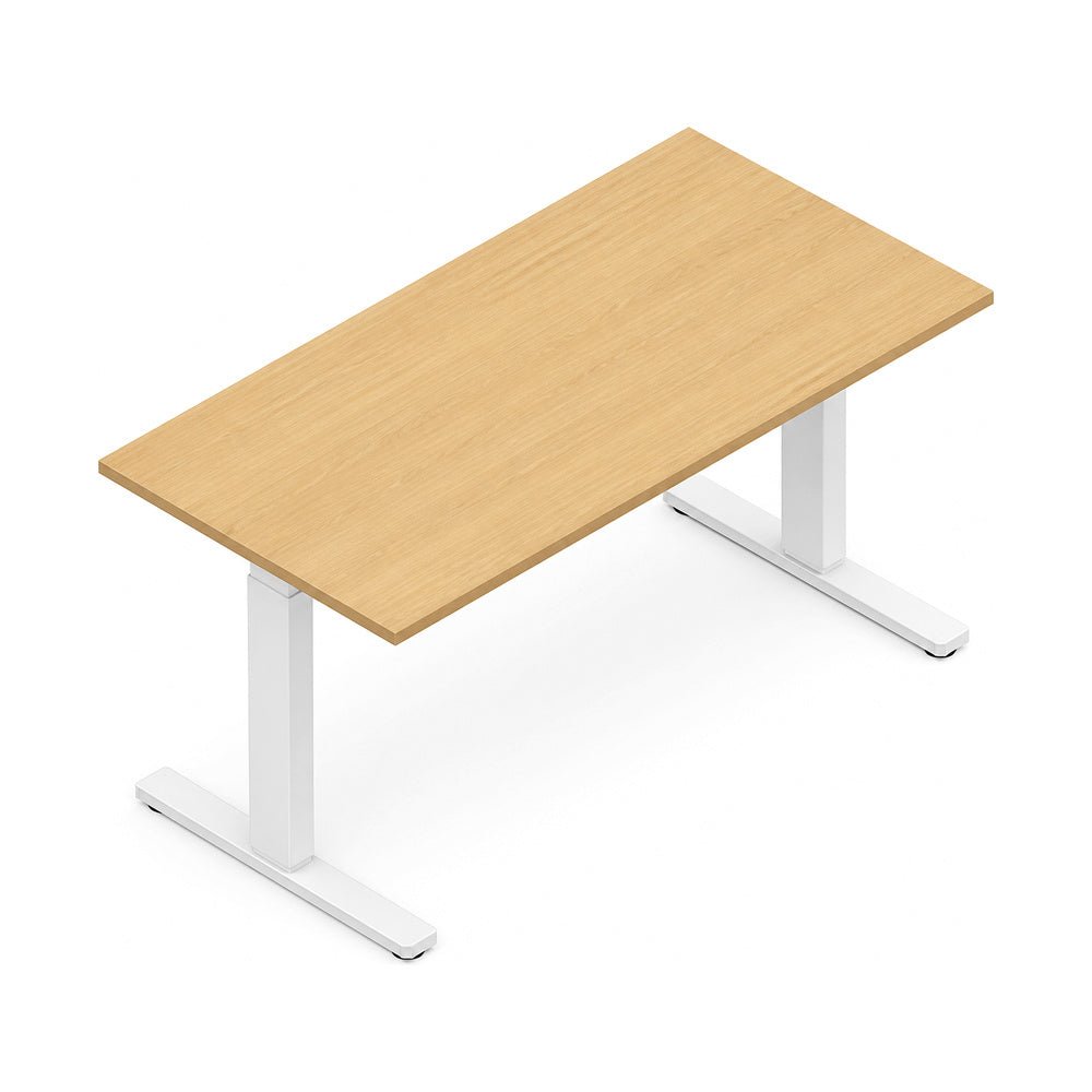 Escritorio de Oficina Trabajo Estructura Metálica con Pata Centrada - VERSA LEVA - Estructura Blanco - 160 × 70 cm - Ajuste Neumático de Altura - LV-340 - VERSA - NOGAL BEAT - Escritorio de Oficina