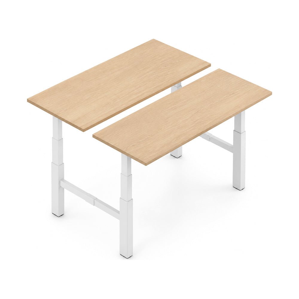 Escritorio de Oficina Trabajo Estructura Metálica Leva Doble - VERSA LEVA - Estructura Blanco - 130 × 80 cm - Ajuste Eléctrico de Ancho y Altura - LV-512 - VERSA - NOGAL BEAT - Escritorio de Oficina