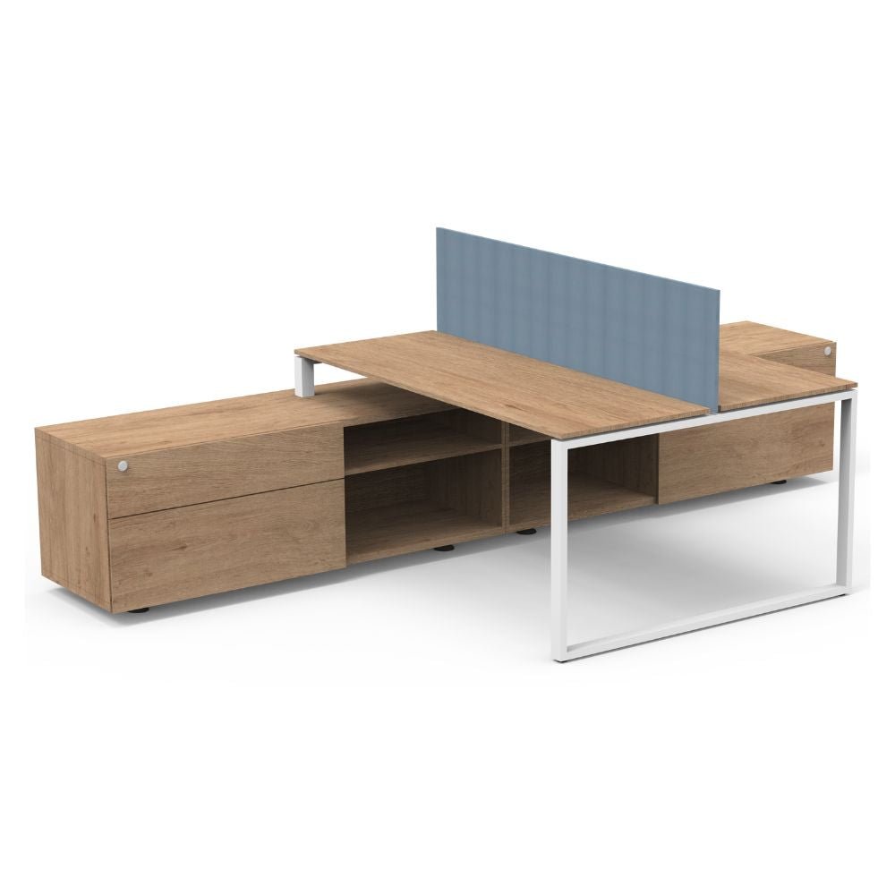 Estación de trabajo Vitta VBNCH con credenza lateral, cubierta de melamina y estructura de acero
