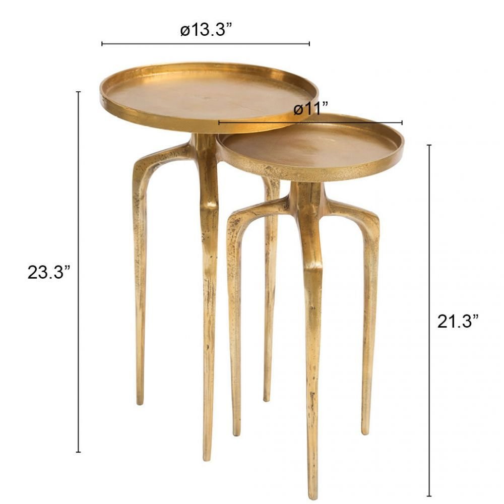 JUEGO DE MESA AUXILIAR NOGAL BEAT COMO | Mesa Auxiliar Decorativa Ocasional | Oro Antiguo | Aluminio Chapado | Interior - 405002 - Zuo - NOGAL BEAT - Mesas