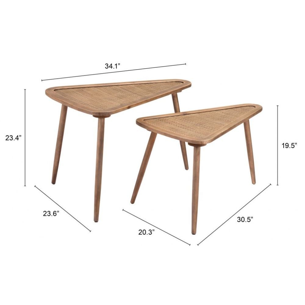 JUEGO DE MESA AUXILIAR NOGAL BEAT JONATHAN | Mesa Auxiliar Ocasional Decorativa | Estructura MDF Madera Abeto Pintada | Natural | Polietileno Tejido Ratán Sintético | Interior - 101932 - Zuo - NOGAL BEAT - Mesas