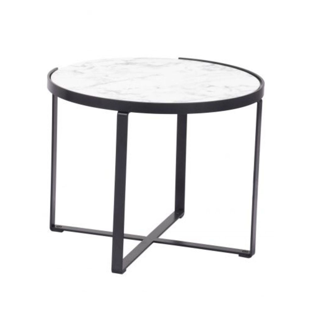 JUEGO DE MESA NOGAL BEAT BRIOCHE | Mesa de Centro Ocasional Decorativa | Estructura Acero Negro | Blanco | MDF de Mármol Sintético | Interior - 109275 - Zuo - NOGAL BEAT - Mesas