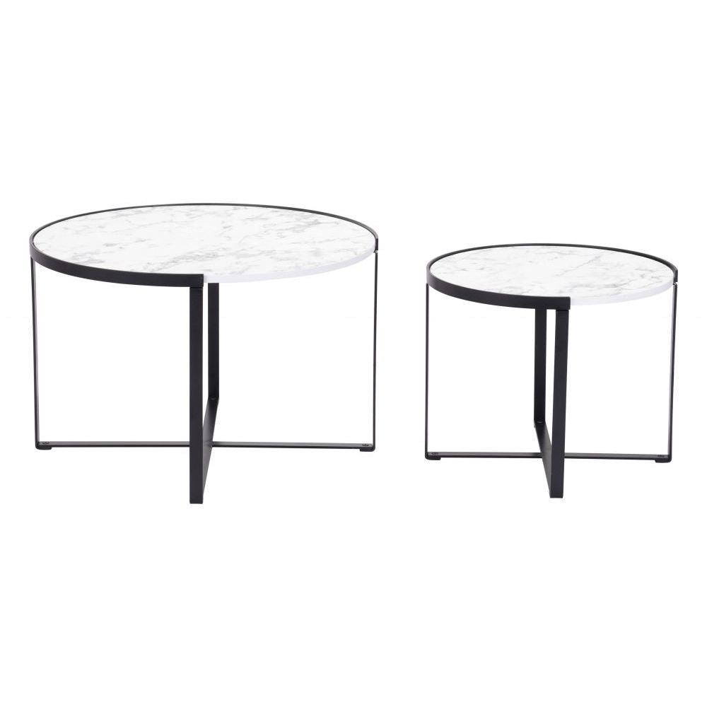 JUEGO DE MESA NOGAL BEAT BRIOCHE | Mesa de Centro Ocasional Decorativa | Estructura Acero Negro | Blanco | MDF de Mármol Sintético | Interior - 109275 - Zuo - NOGAL BEAT - Mesas