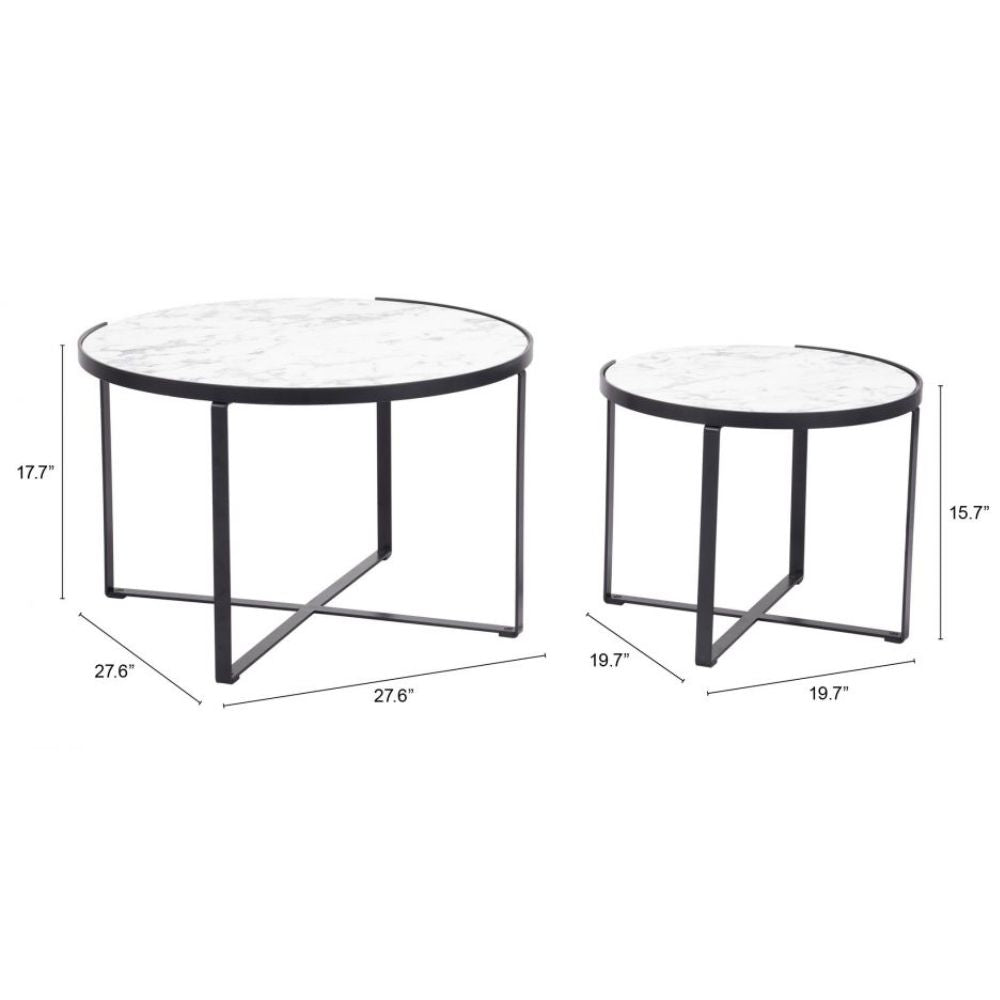 JUEGO DE MESA NOGAL BEAT BRIOCHE | Mesa de Centro Ocasional Decorativa | Estructura Acero Negro | Blanco | MDF de Mármol Sintético | Interior - 109275 - Zuo - NOGAL BEAT - Mesas