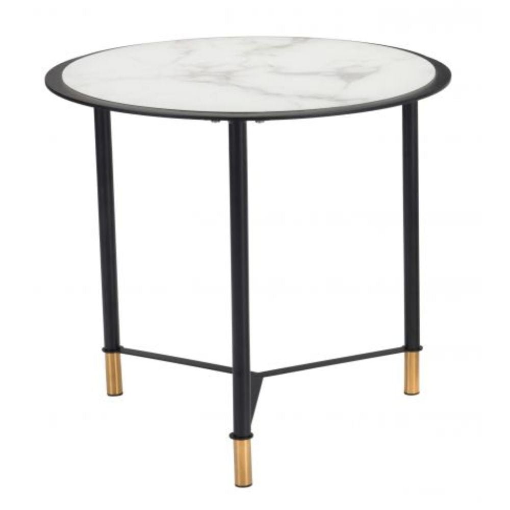 JUEGO DE MESA NOGAL BEAT DAVIS | Mesa de Centro Ocasional Decorativa | Estructura Acero Negro con Dorado | Blanco | Vidrio Templado Imitación Mármol | Interior - 101704 - Zuo - NOGAL BEAT -