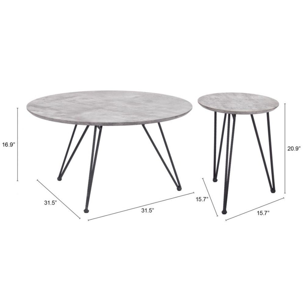 JUEGO DE MESA NOGAL BEAT KERRIS | Mesa de Centro Ocasional | Estructura Acero Negro | Gris | MDF de Hormigón Sintético | Interior - 109232 - Zuo - NOGAL BEAT - Mesas