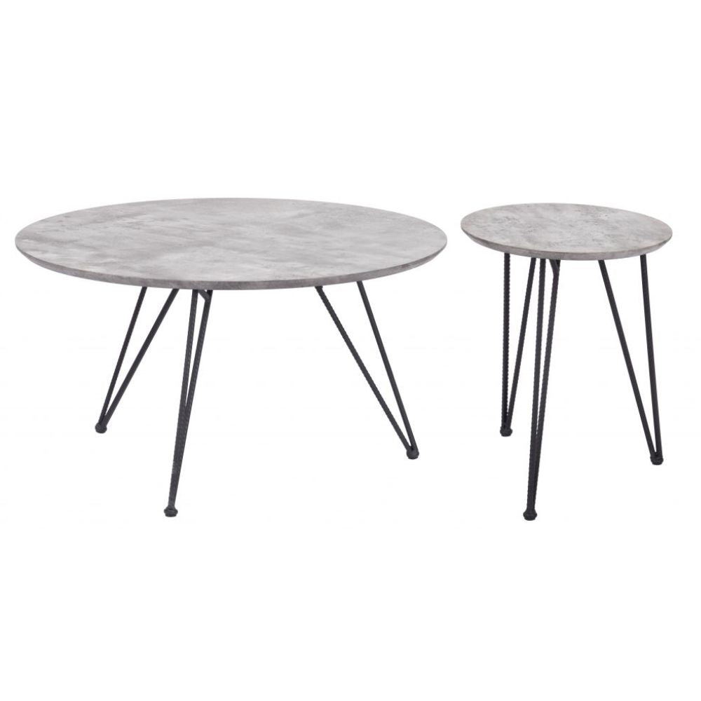 JUEGO DE MESA NOGAL BEAT KERRIS | Mesa de Centro Ocasional | Estructura Acero Negro | Gris | MDF de Hormigón Sintético | Interior - 109232 - Zuo - NOGAL BEAT - Mesas