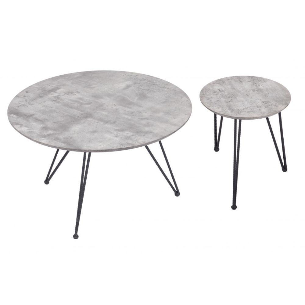 JUEGO DE MESA NOGAL BEAT KERRIS | Mesa de Centro Ocasional | Estructura Acero Negro | Gris | MDF de Hormigón Sintético | Interior - 109232 - Zuo - NOGAL BEAT - Mesas