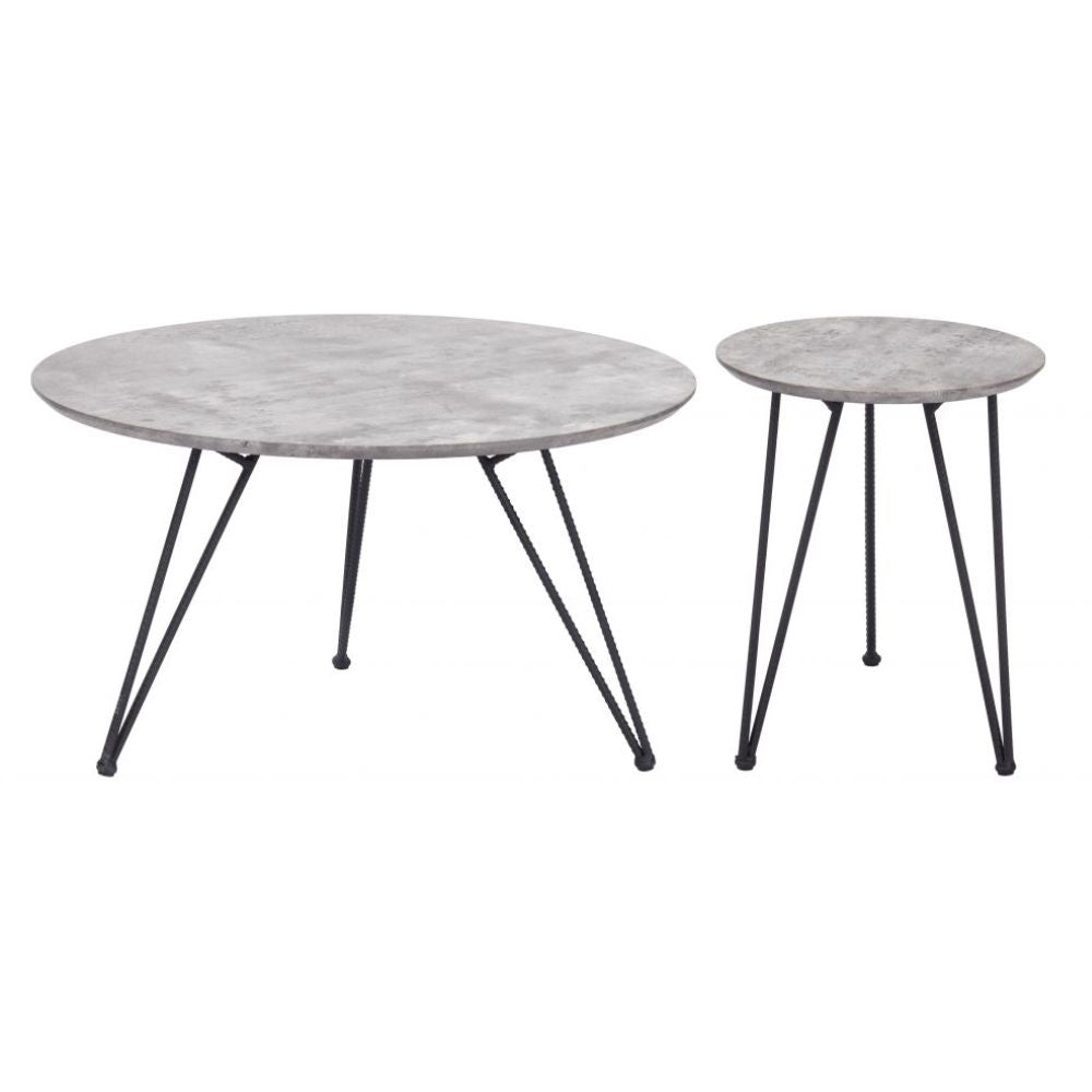 JUEGO DE MESA NOGAL BEAT KERRIS | Mesa de Centro Ocasional | Estructura Acero Negro | Gris | MDF de Hormigón Sintético | Interior - 109232 - Zuo - NOGAL BEAT - Mesas