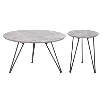 JUEGO DE MESA NOGAL BEAT KERRIS | Mesa de Centro Ocasional | Estructura Acero Negro | Gris | MDF de Hormigón Sintético | Interior - 109232 - Zuo - NOGAL BEAT - Mesas