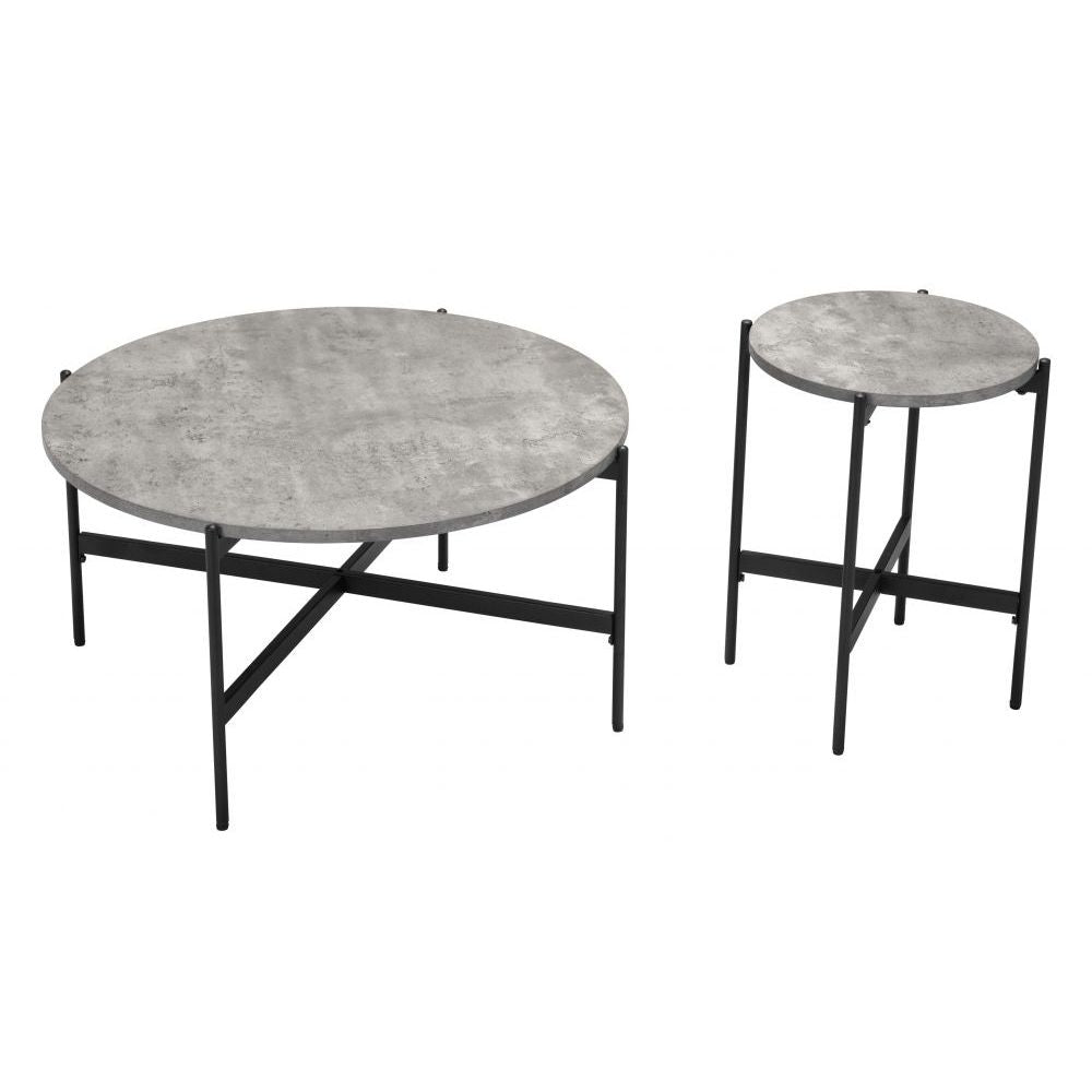 JUEGO DE MESA NOGAL BEAT MALO | Mesa de Centro Ocasional | Estructura Acero Negro | Gris | MDF de Hormigón Sintético | Interior - 109231 - Zuo - NOGAL BEAT - Mesas