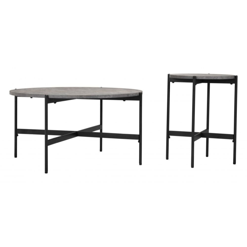 JUEGO DE MESA NOGAL BEAT MALO | Mesa de Centro Ocasional | Estructura Acero Negro | Gris | MDF de Hormigón Sintético | Interior - 109231 - Zuo - NOGAL BEAT - Mesas