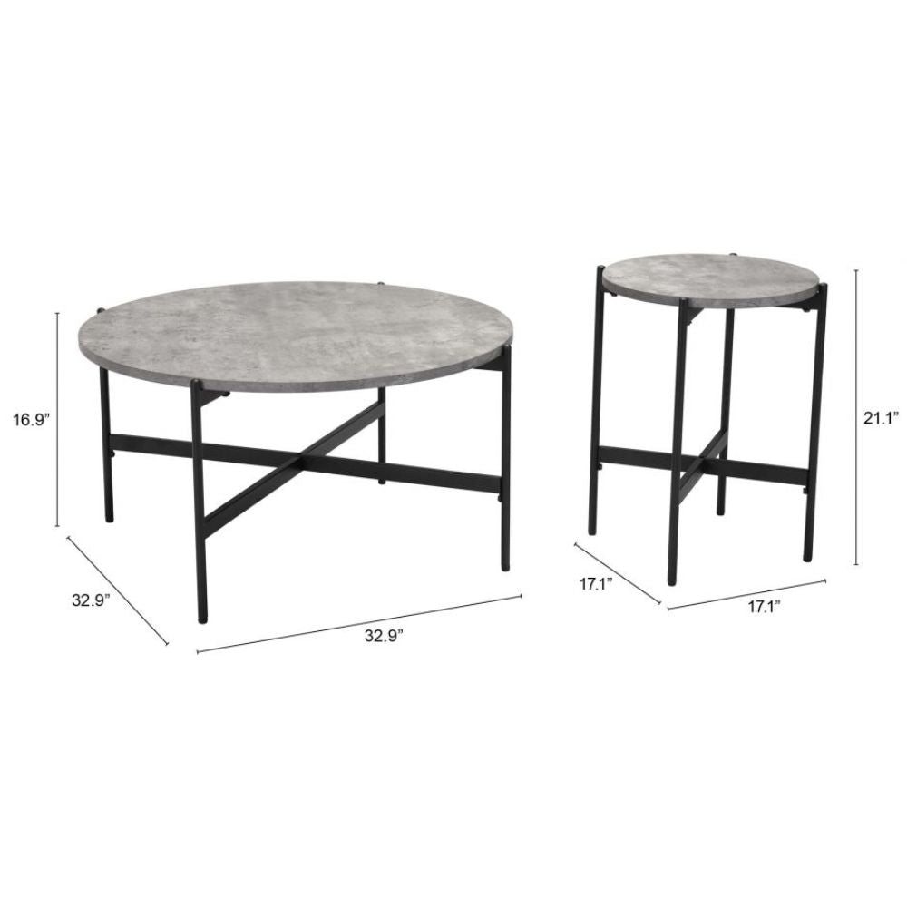 JUEGO DE MESA NOGAL BEAT MALO | Mesa de Centro Ocasional | Estructura Acero Negro | Gris | MDF de Hormigón Sintético | Interior - 109231 - Zuo - NOGAL BEAT - Mesas