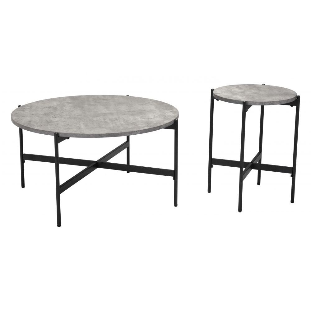 JUEGO DE MESA NOGAL BEAT MALO | Mesa de Centro Ocasional | Estructura Acero Negro | Gris | MDF de Hormigón Sintético | Interior - 109231 - Zuo - NOGAL BEAT - Mesas