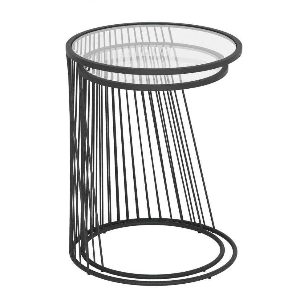 JUEGO DE MESA NOGAL BEAT SHINE NESTING | Mesa Ocasional Decorativa | Estructura Acero | Negro | Vidrio Templado Transparente | Interior - 101473 - Zuo - NOGAL BEAT -