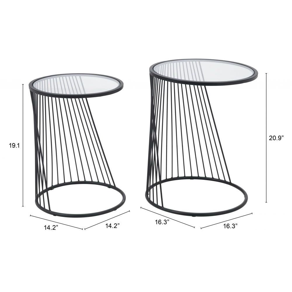 JUEGO DE MESA NOGAL BEAT SHINE NESTING | Mesa Ocasional Decorativa | Estructura Acero | Negro | Vidrio Templado Transparente | Interior - 101473 - Zuo - NOGAL BEAT -