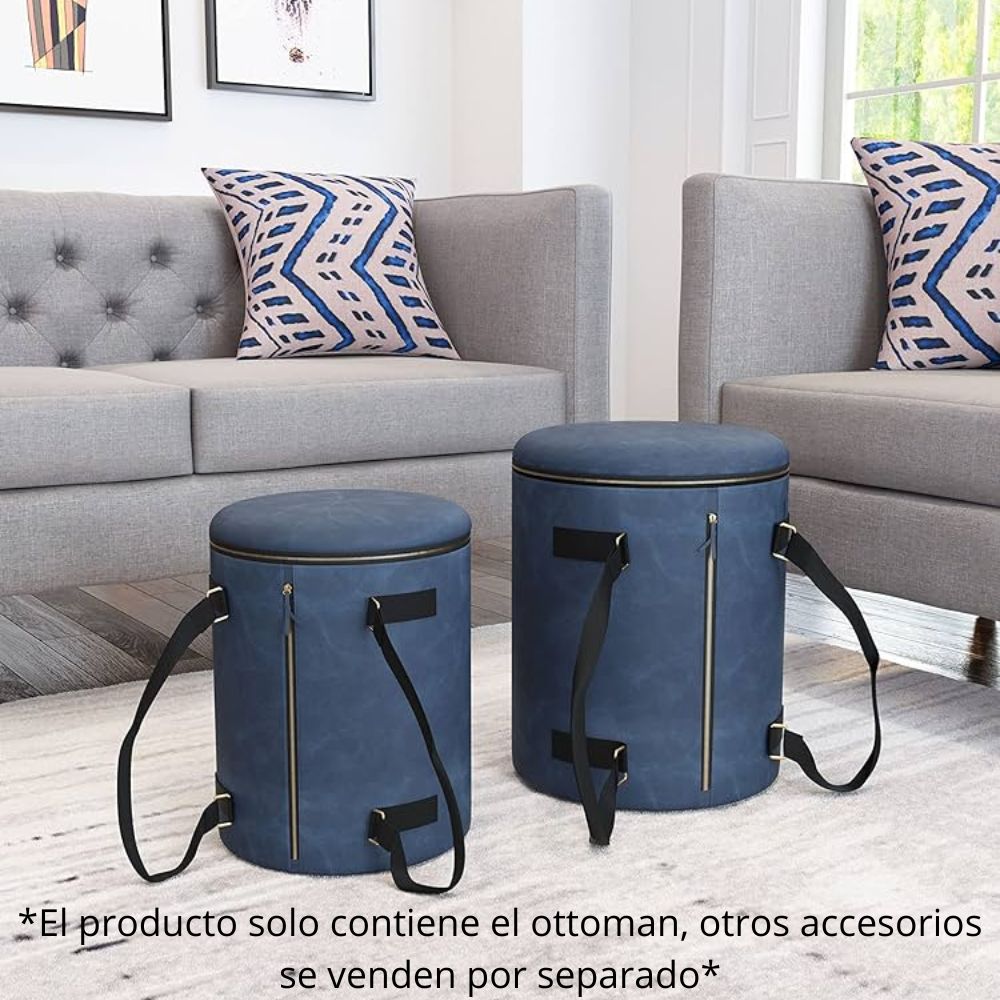 JUEGO OTTOMAN NOGAL BEAT CANDICE | Ottoman de Almacenamiento Decorativo para Habitación | 40 cm | Estructura Acero Galvanizado | Azul | Cuero Sintético MDF | Interior - 101804 - Zuo - NOGAL BEAT - Taburete