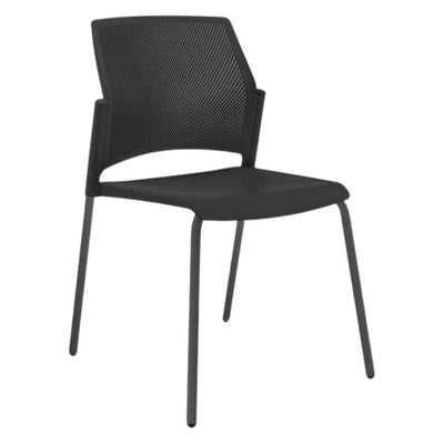Silla Labenze Replay antracita con respaldo multiperforado y estructura tubular de acero, apilable