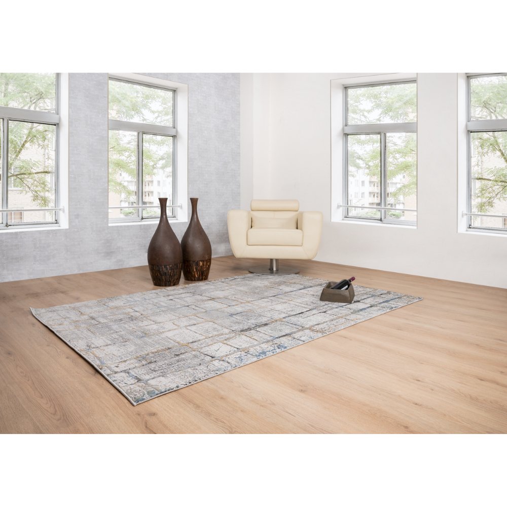 Tapete colección Adara T2254 rectangular de poliéster pelo corto en tono verde oro