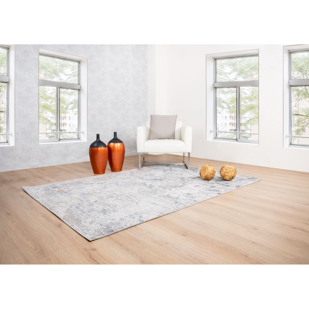 Tapete decorativo colección Adara T2255 rectangular en poliéster color crema azul