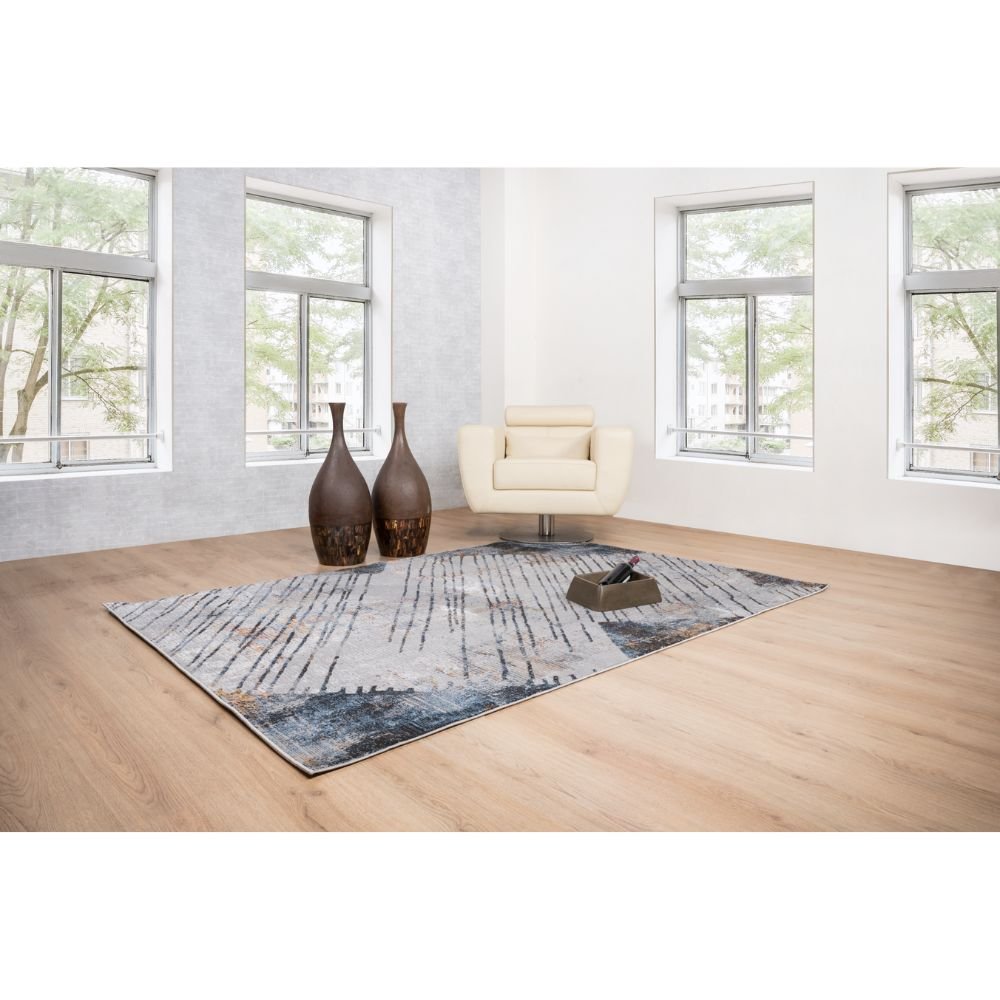 Tapete decorativo Adara T2256 rectangular de poliéster con patrón gris, crema y oro