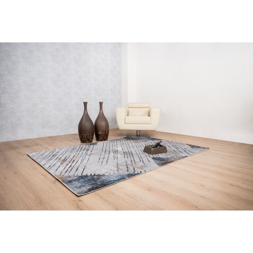 Tapete decorativo Adara T2256 rectangular de poliéster con patrón gris, crema y oro