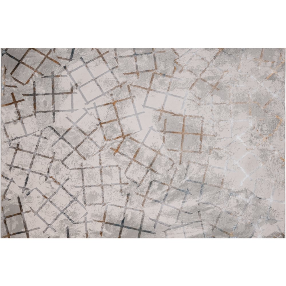 Tapete decorativo colección Adara T2259 rectangular de poliéster pelo corto en tonos oro, gris y azul
