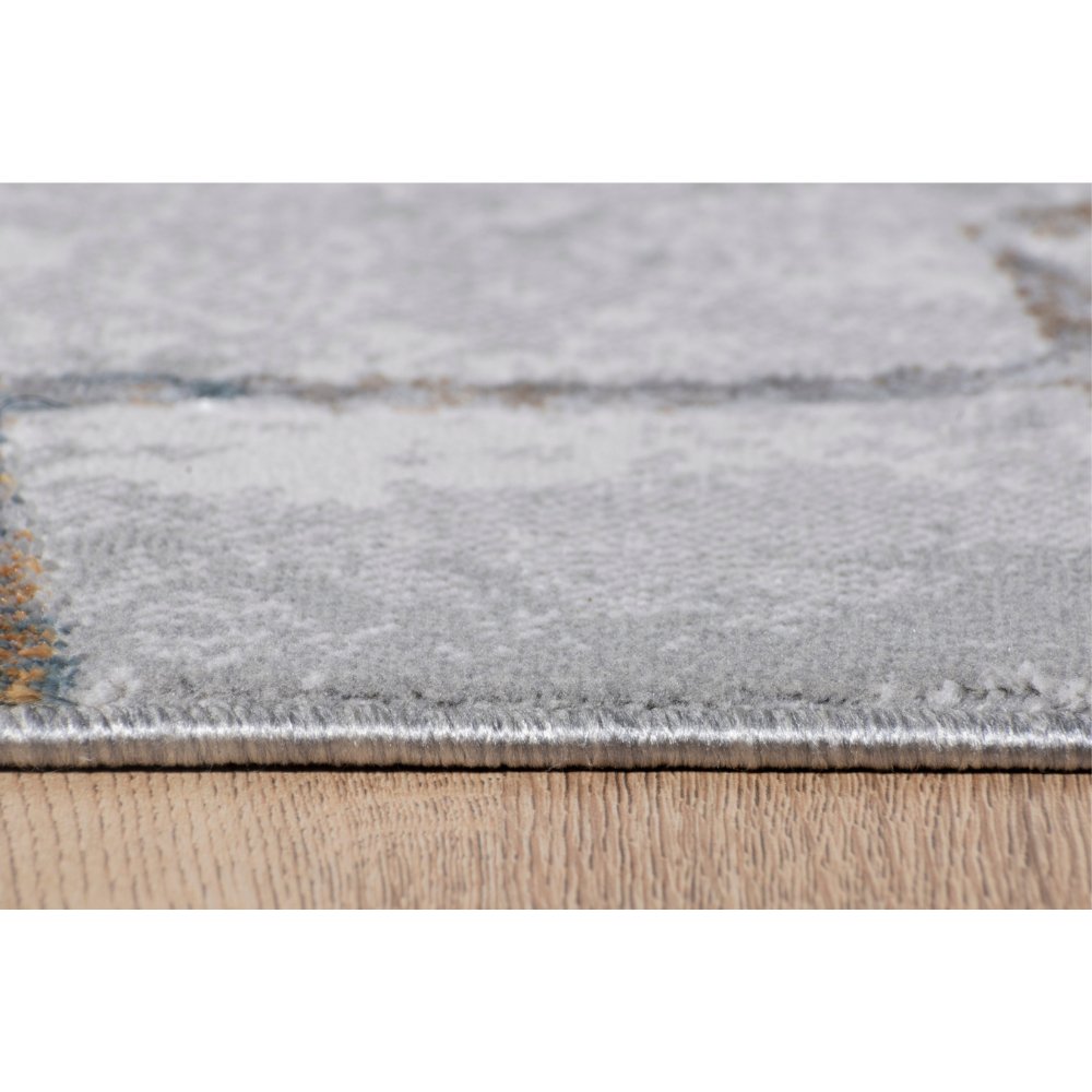 Tapete decorativo colección Adara T2259 rectangular de poliéster pelo corto en tonos oro, gris y azul