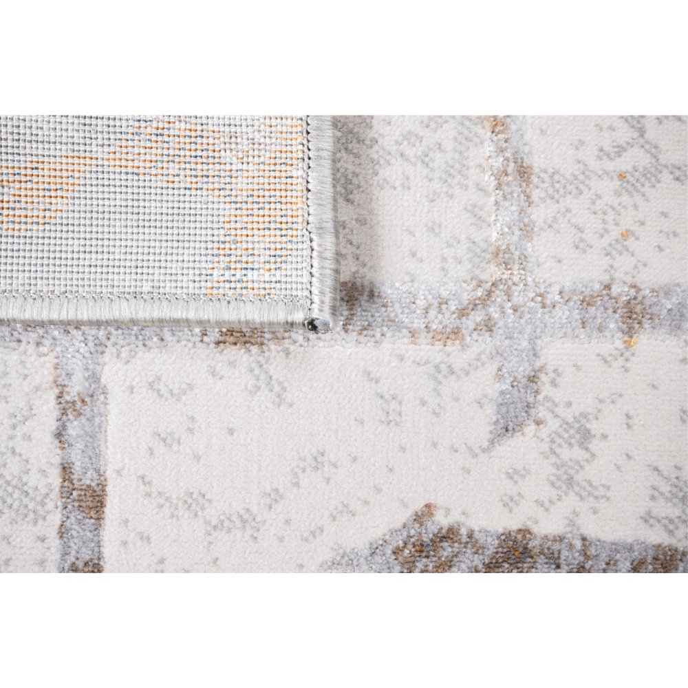 Tapete decorativo colección Adara T2259 rectangular de poliéster pelo corto en tonos oro, gris y azul
