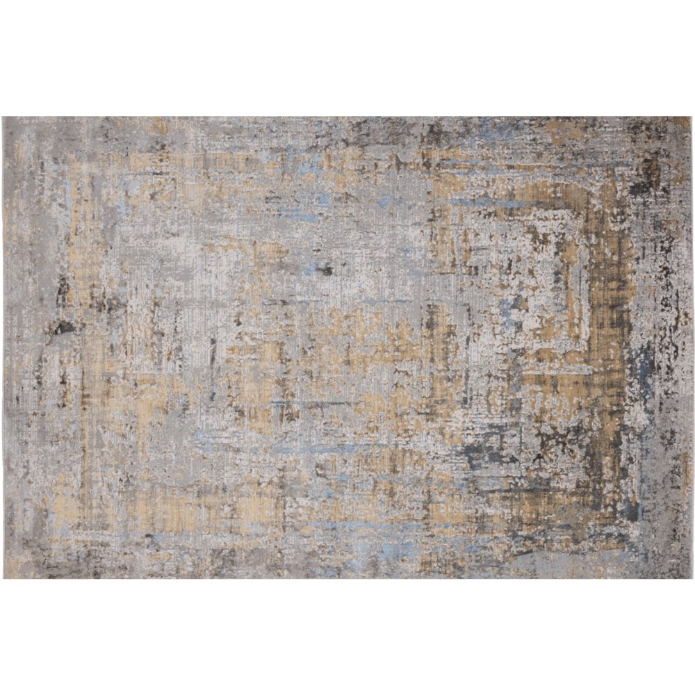 Tapete decorativo colección Adara T2260 rectangular de poliéster en tonos gris, verde y oro