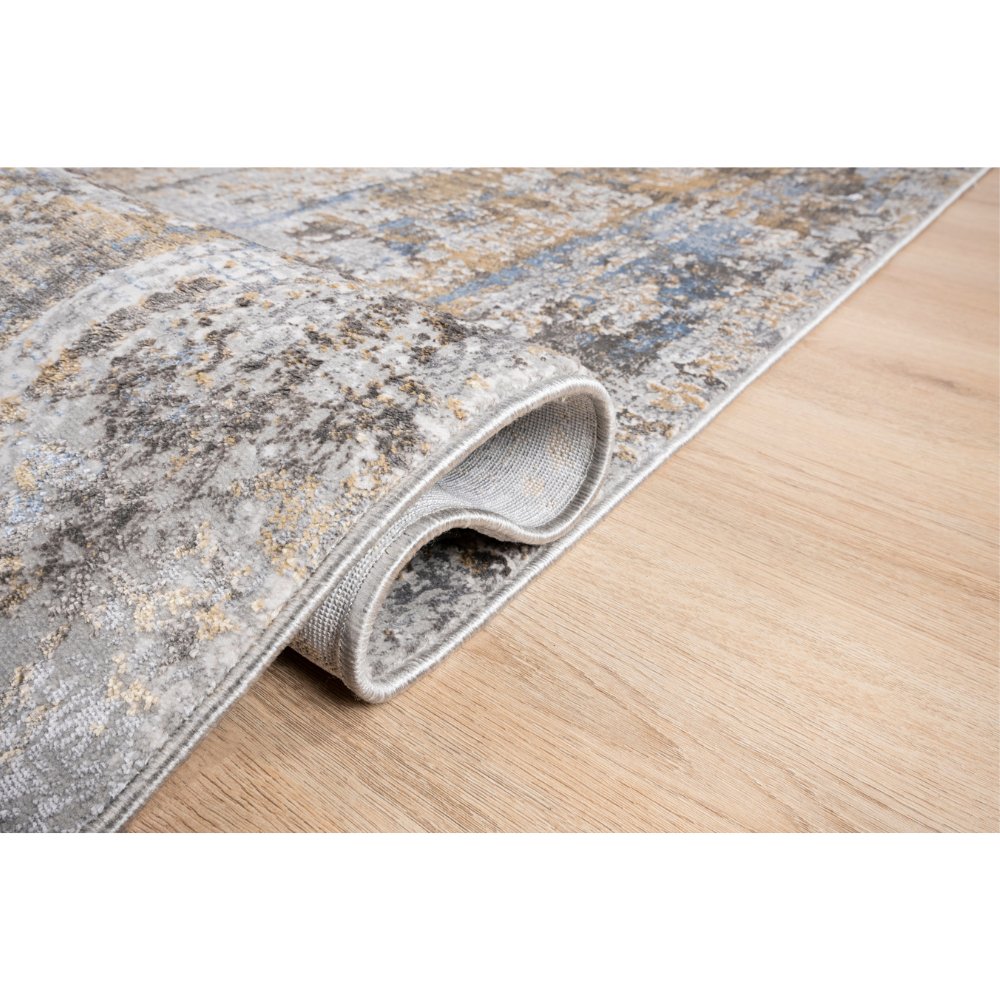 Tapete decorativo colección Adara T2260 rectangular de poliéster en tonos gris, verde y oro