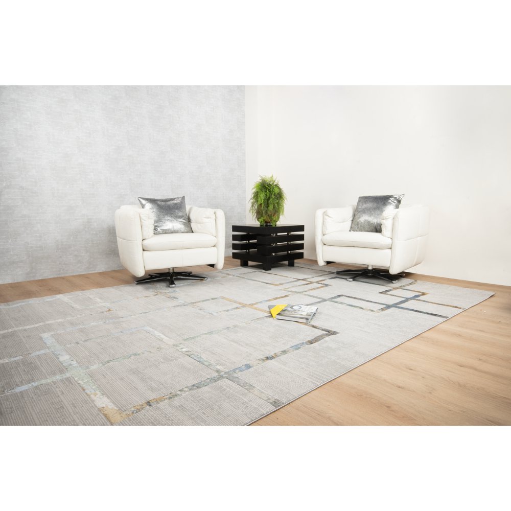 Tapete colección Adara T2261 rectangular de poliéster pelo corto en tono verde oro