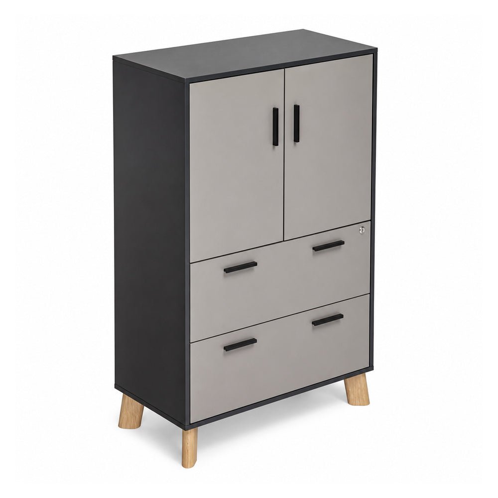 Librero Alto - VERSA DASH - Estructura Negra - Patas de Madera de Haya y Puertas - DS-882 - VERSA - NOGAL BEAT - Librero