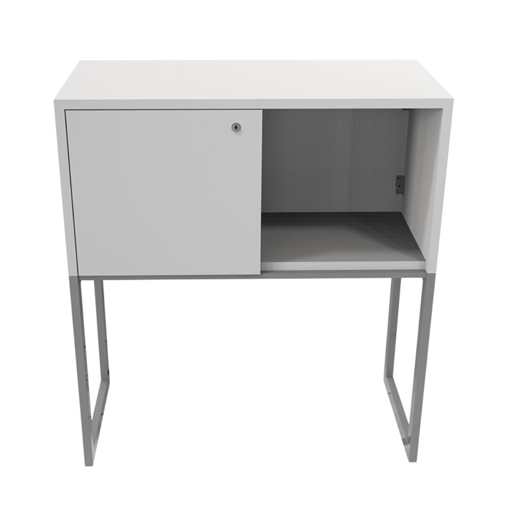 Librero de oficina OFIK URBAN 889 en melamina con soporte de acero y jaladeras de metal.