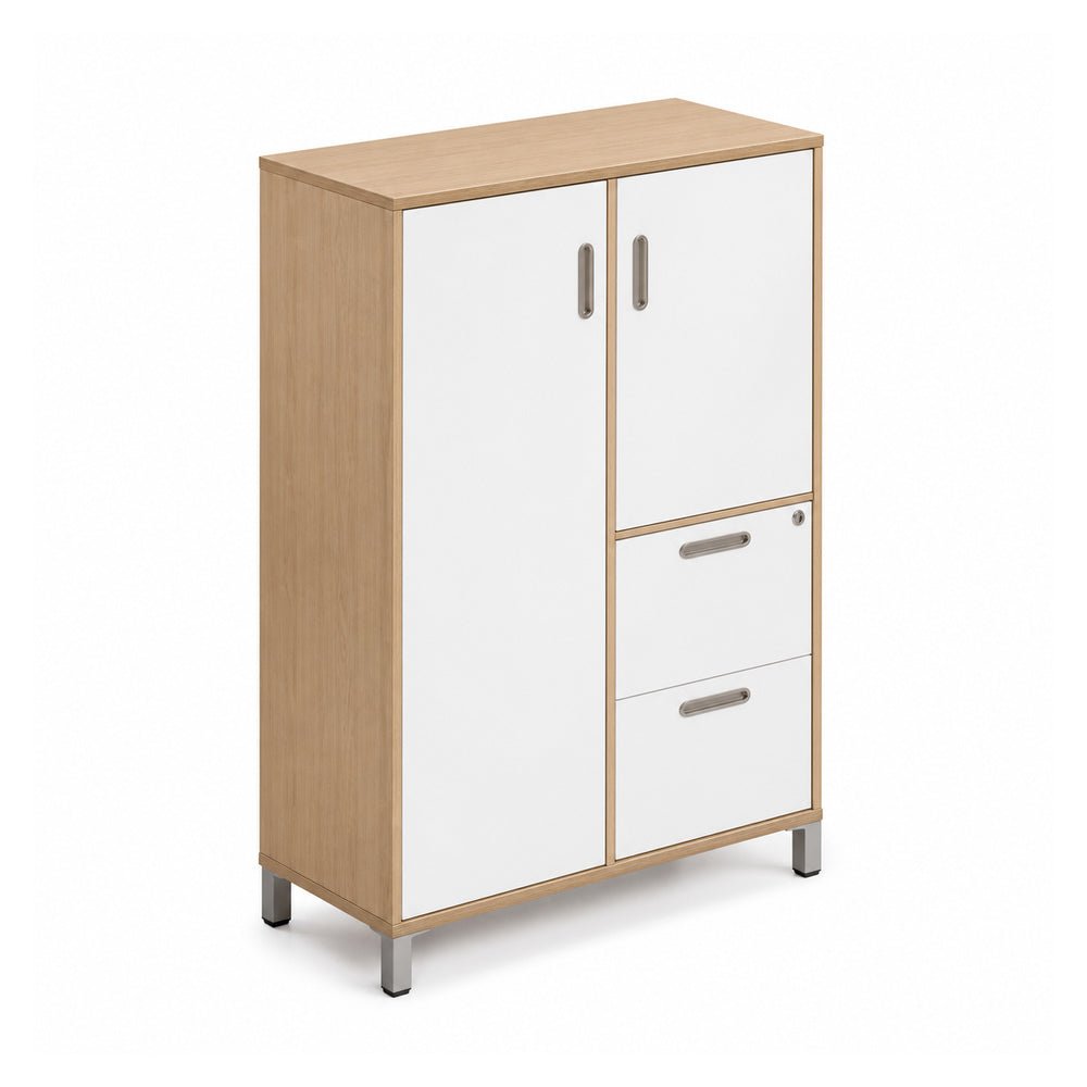 Librero para Oficina Alto - VERSA READY - Estructura Blanco - 1 Puerta Media con Entrepaño Interno Melamínico Ajustable - RE-880D - VERSA - NOGAL BEAT - Librero